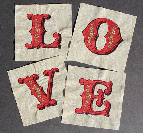 L-O-V-E Quilt Block squares