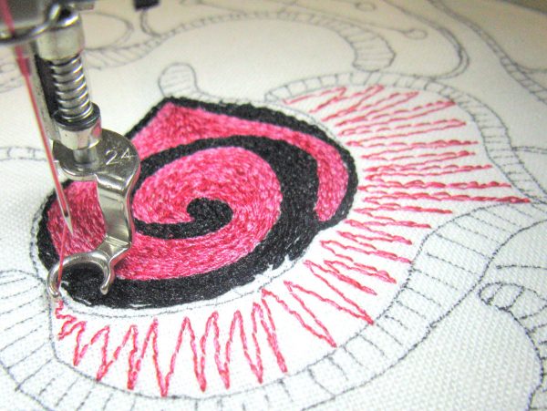 Step  6 How to make a thread painted rose tile pillow