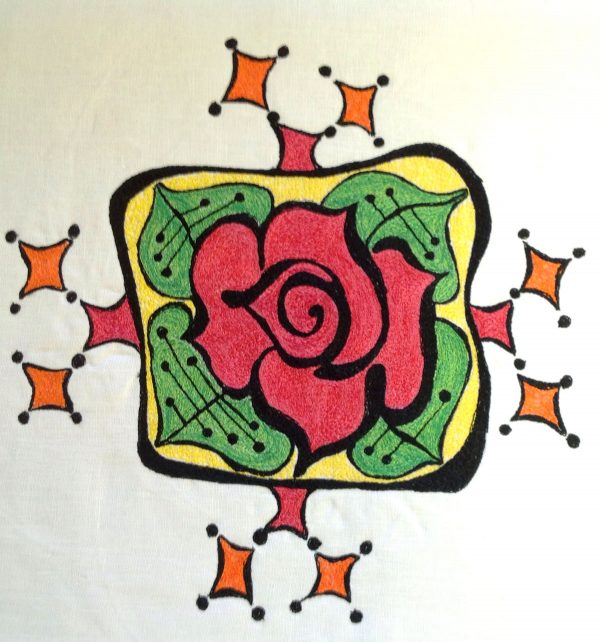 Finish pressing the completed thread painted rose tile pillow