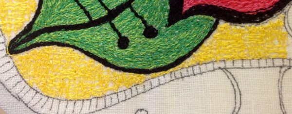 Add cross hatching to make a thread painted rose tile pillow