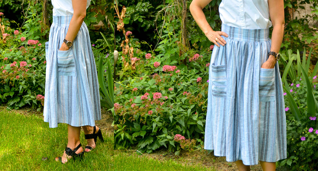 Midi Skirt with Patchwork Pockets