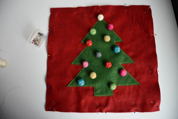 Christmas Tree Pillow Tutorial - Lay the pillow front on top of the pillow back, wrong sides together and pin