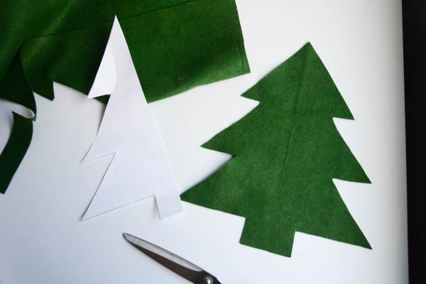 Christmas Tree Pillow Tutorial - Place the tree shape on the fold of your green felt