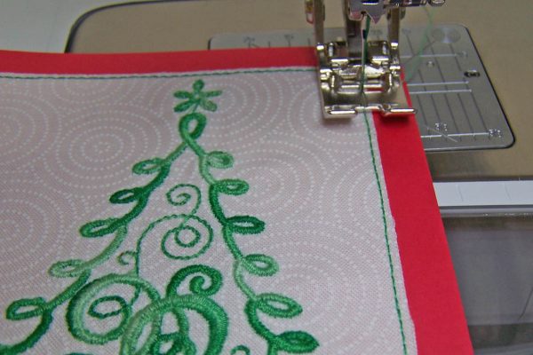 Embroidered Christmas Tree Card - topstitch around the outer edges of the stitched design