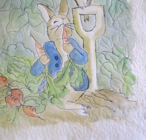 Peter Rabbit Wall Hanging - stipple quilting background