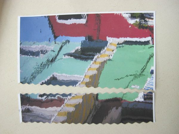 Collaged and Stitched Bookmarks from cut postcards