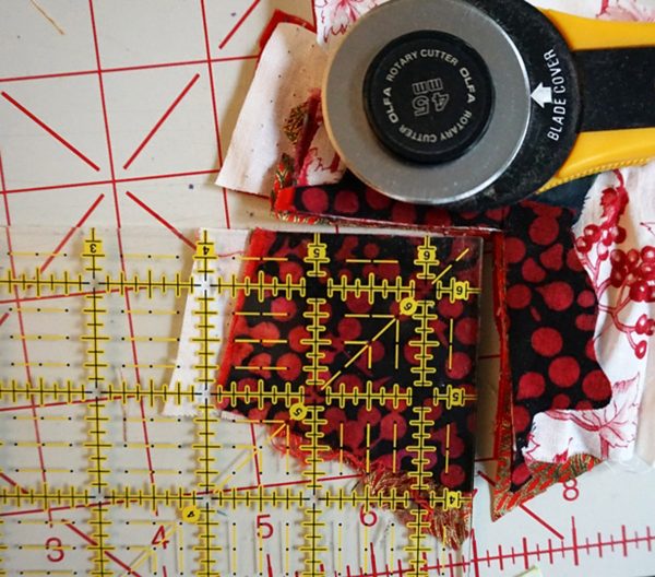 Postage stamp patchwork pillow