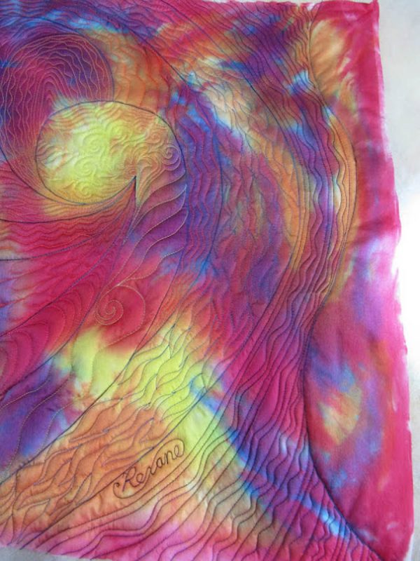 Wholecloth Artquilt Series Part II - Stitched name at the edge of the quilt