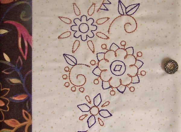 Embroidered Journal Cover-sew the button in place