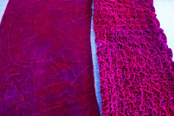 Textured Silk Velvet Scarf-before and after sewing 