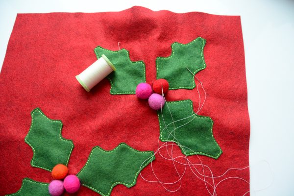Felt Holly Berry Pillow Pom Poms-4958