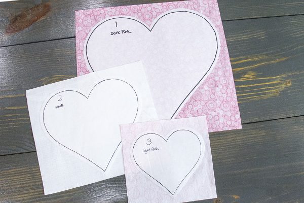 Be My Valentine Runner - Step 4 Fuse the traced shapes onto the wrong side of the fabric 1200 x 800