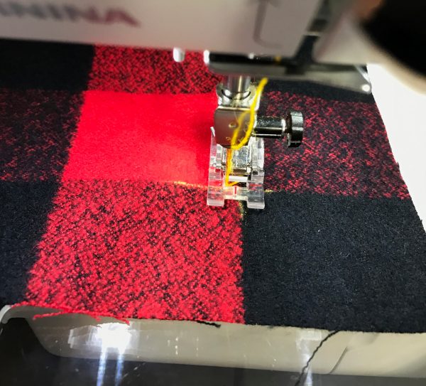 DIY Blanket Scarf-When stitching a zig-zag you want to stop at the corner when the needle is in the left position