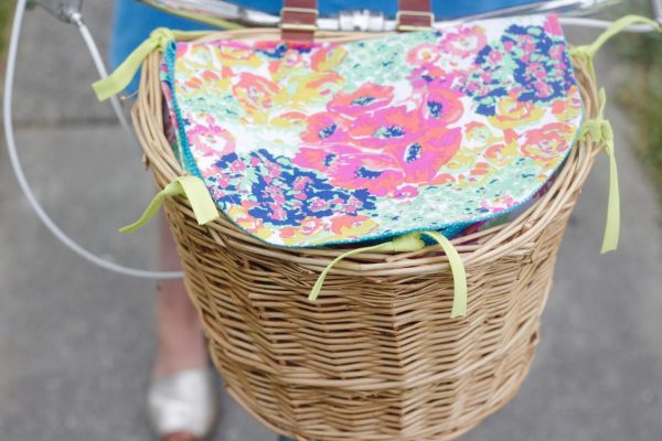 step eighteen: place completed liner inside bike basket and tie to basket