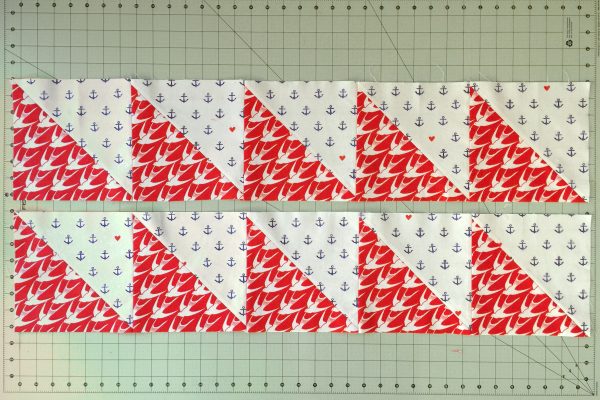 Sea Bird Quilt step 6: piece HST in rows of 5