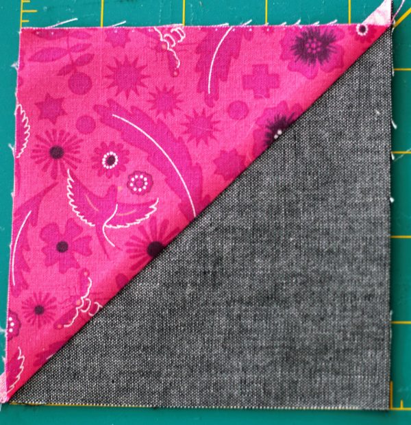 Shoofly Block Tutorial -Piece a half square triangle block to each side of a background square