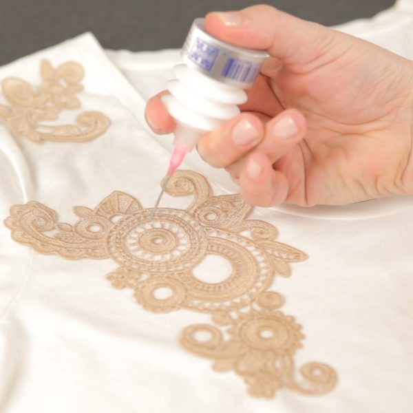 Lace Applique Tutorial-glue appliqué pieces in place