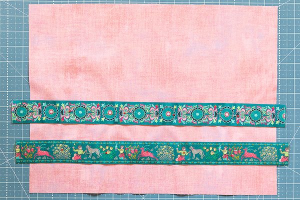 place 18" ribbon strips on pillow
