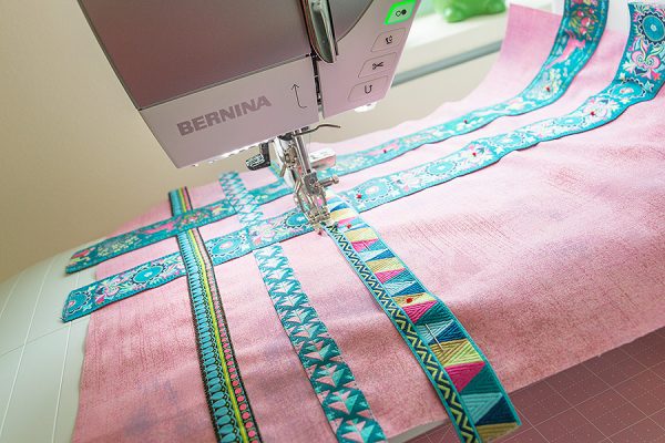 top stitch the ribbon to the pillow top