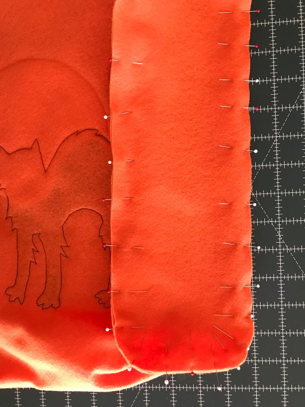 Halloween Treat Bag Tutorial-pin the sides of your bag in place