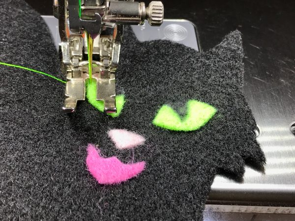Halloween Treat Bag Tutorial-stitching down the felt 
