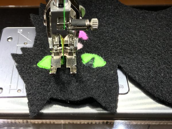 Halloween Treat Bag Tutorial-stitching down the felt 