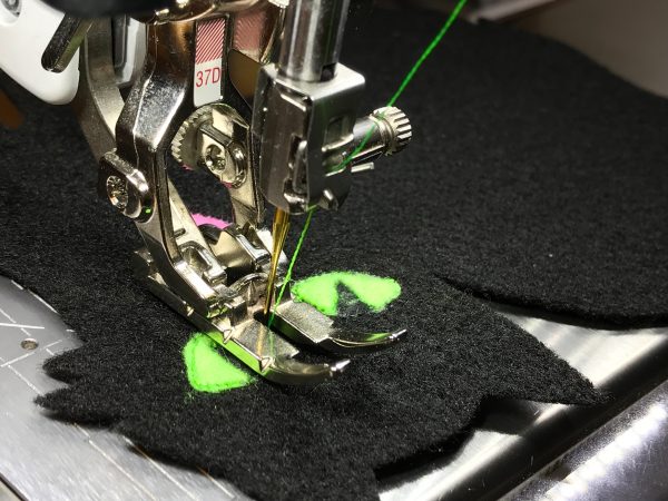 Halloween Treat Bag Tutorial-stitching down the felt 