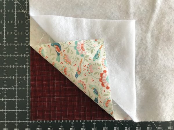 Place your batting on top of the back side of the placemat top