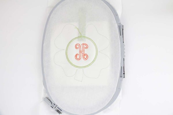 Shamrock door hanger in the hoop Step 7, Attach Back: turn hoop to wrong side