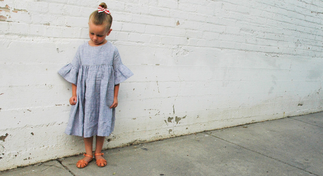 Girls gathered linen dress