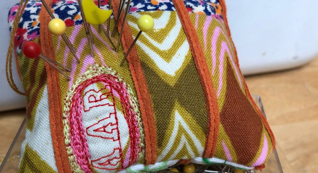 Personalized pincushion tutorial at WeAllSew