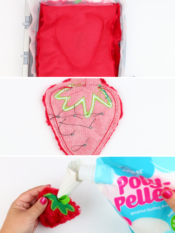 we all sew how to embroider on cuddle luxe in the hoop strawberry pin cushion