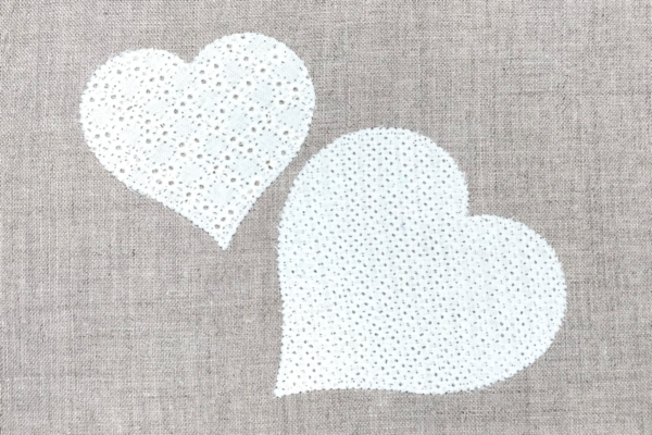 appliqued hemstitch hearts
