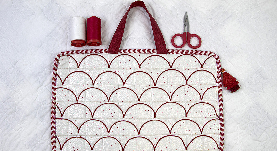 Free-motion couching with rulerwork from WeAllSew
