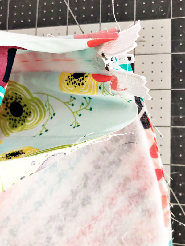 Library Book Tote and Pencil Case: Sew the zipper in place