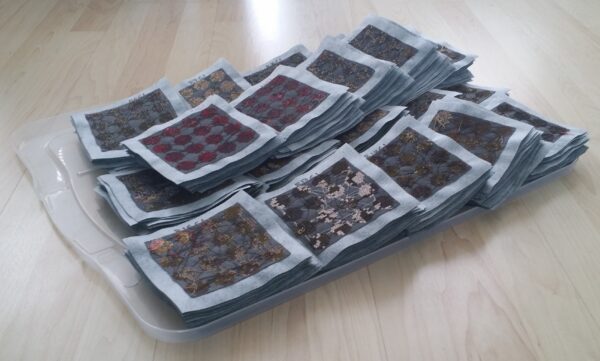 trimmed blocks stacked on a tray