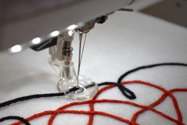Free-motion couching with cords by Erika Mulvenna