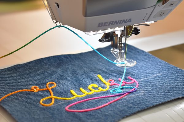 Free-motion couching with cords by Erika Mulvenna