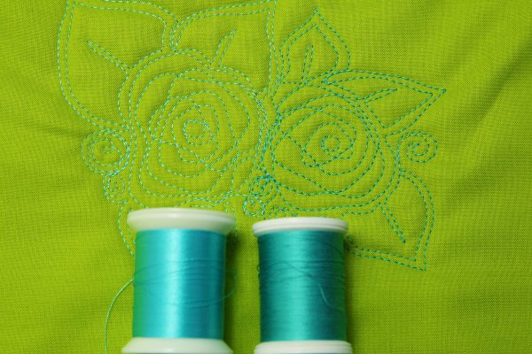 Similar color, high and low sheen thread