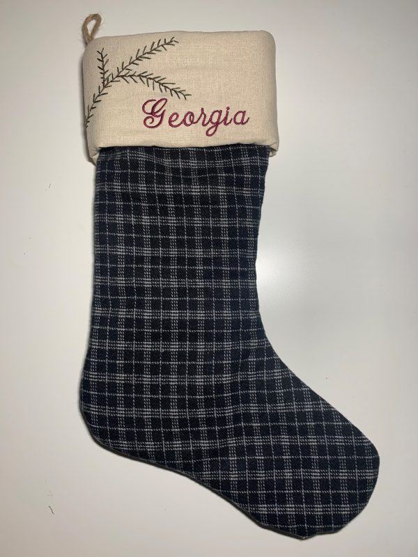 A complete Christmas stocking, personalized with machine embroidery