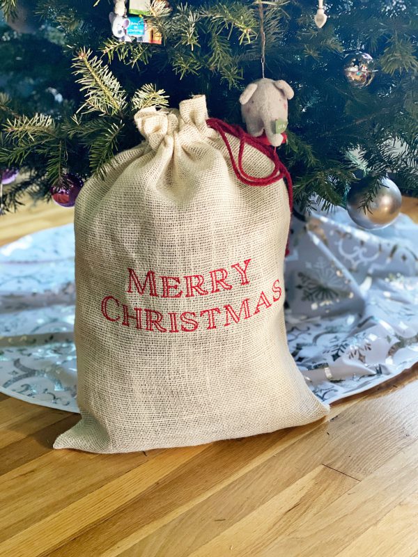 Sewing and Embroidering a Burlap Fabric Gift Bag: Finish Product