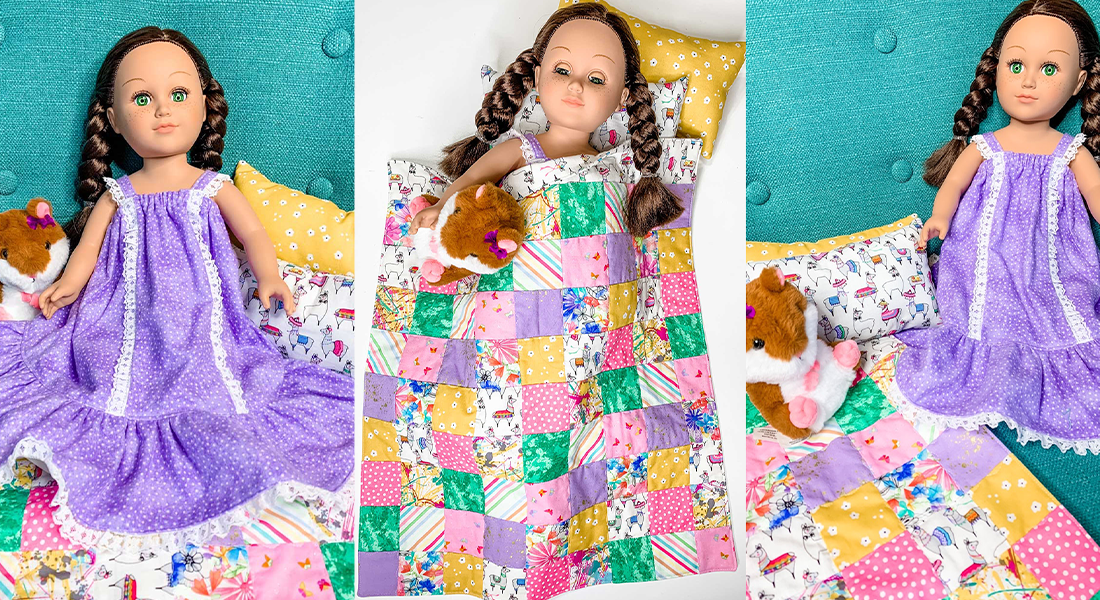 18inch Doll Patchwork Quilt Pillow and Nightgown BERNINA WeAllSew Blog Feature 1100x600