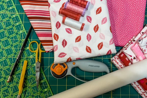 Supplies to sew the Valentine half apron