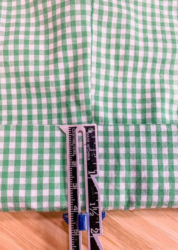 Turn up 1 1 2 inches for cuff on green shorts