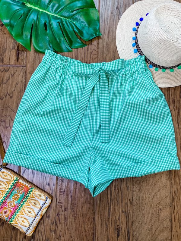 Flat Lay gingham shorts with cuff and faux tie belt