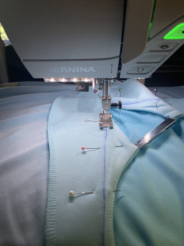 Adult Copycat Bib Tutorial: Stitch Bib Right Sides Together – Neckline Detail