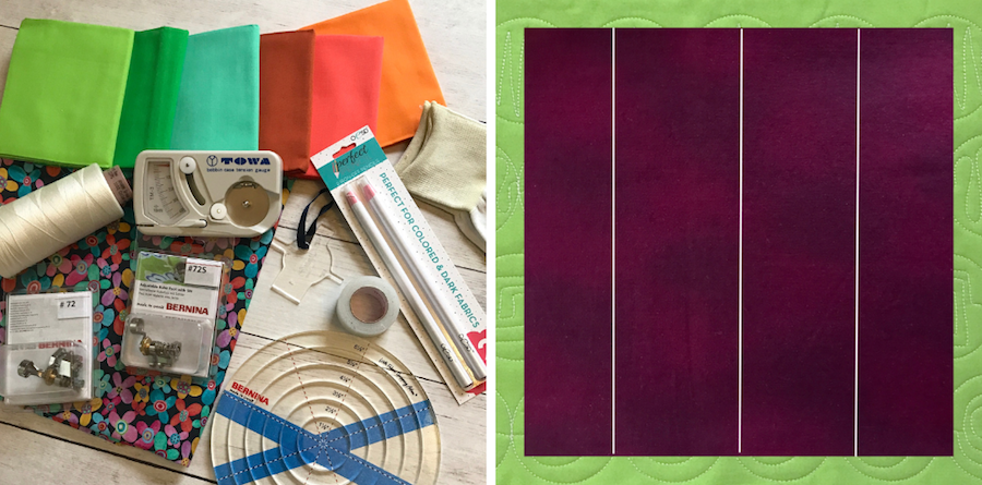 ruler quilting supplies and fabric marked for designs