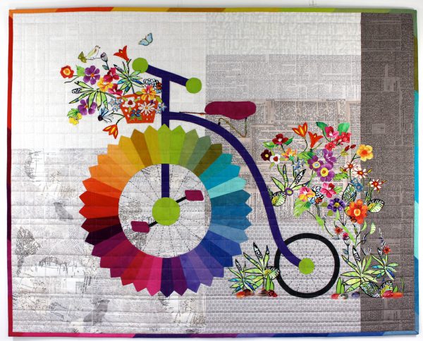 Penny Farthing Big Wheel Bicycle Pattern with 36 wedge Dresden block by Sally Manke. Dresden is created with Cherrywood Fabrics.