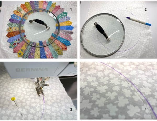 Sizing, Marking are necessary before stitching the fusible to the Dresden Center Fabric.