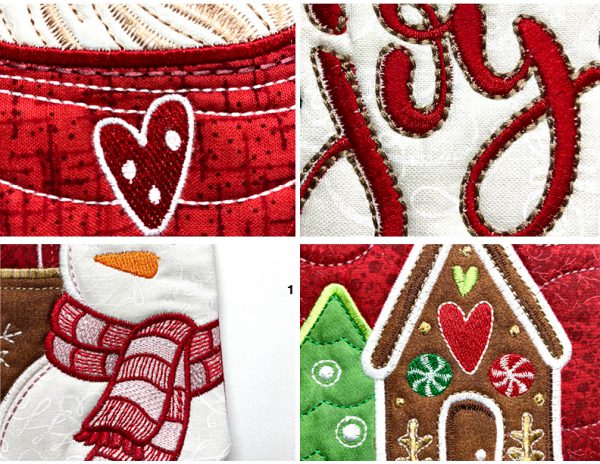 Embroidery and Appliqué details of In the Hoop Mug Rugs